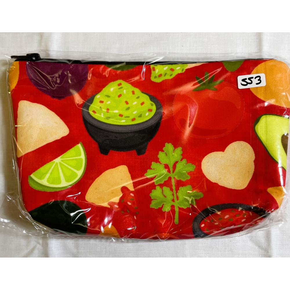 The Pouch Cosmetic Bag Womens Small Red New Taco Guacamole Food Print Pouch 8x5